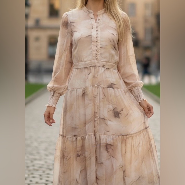 Elegant Pink Long Sleeve Dress Size M . New With Tag